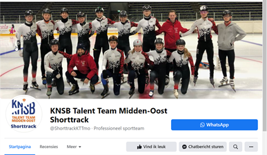 KNSB Talent Team Midden Oost Shorttrack heeft een nieuwe Facebookpagina