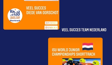 Diede van Oorschot en Idse van Benthum rijden het junior wereldkampioenschap shorttrack